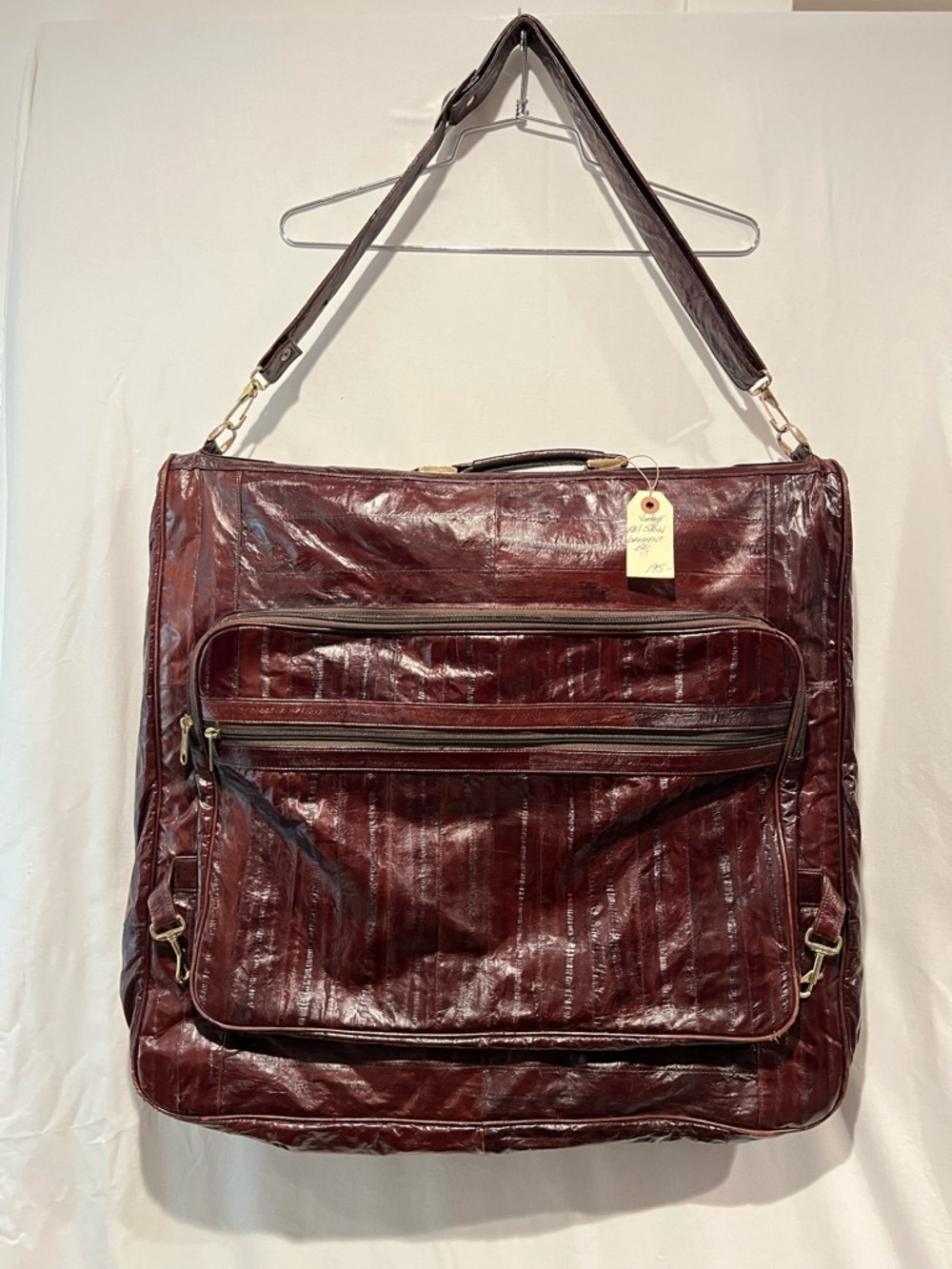 Vintage Men's Eel Leather Hanging Garment Deep Burgundy Shoulder Travel Bag